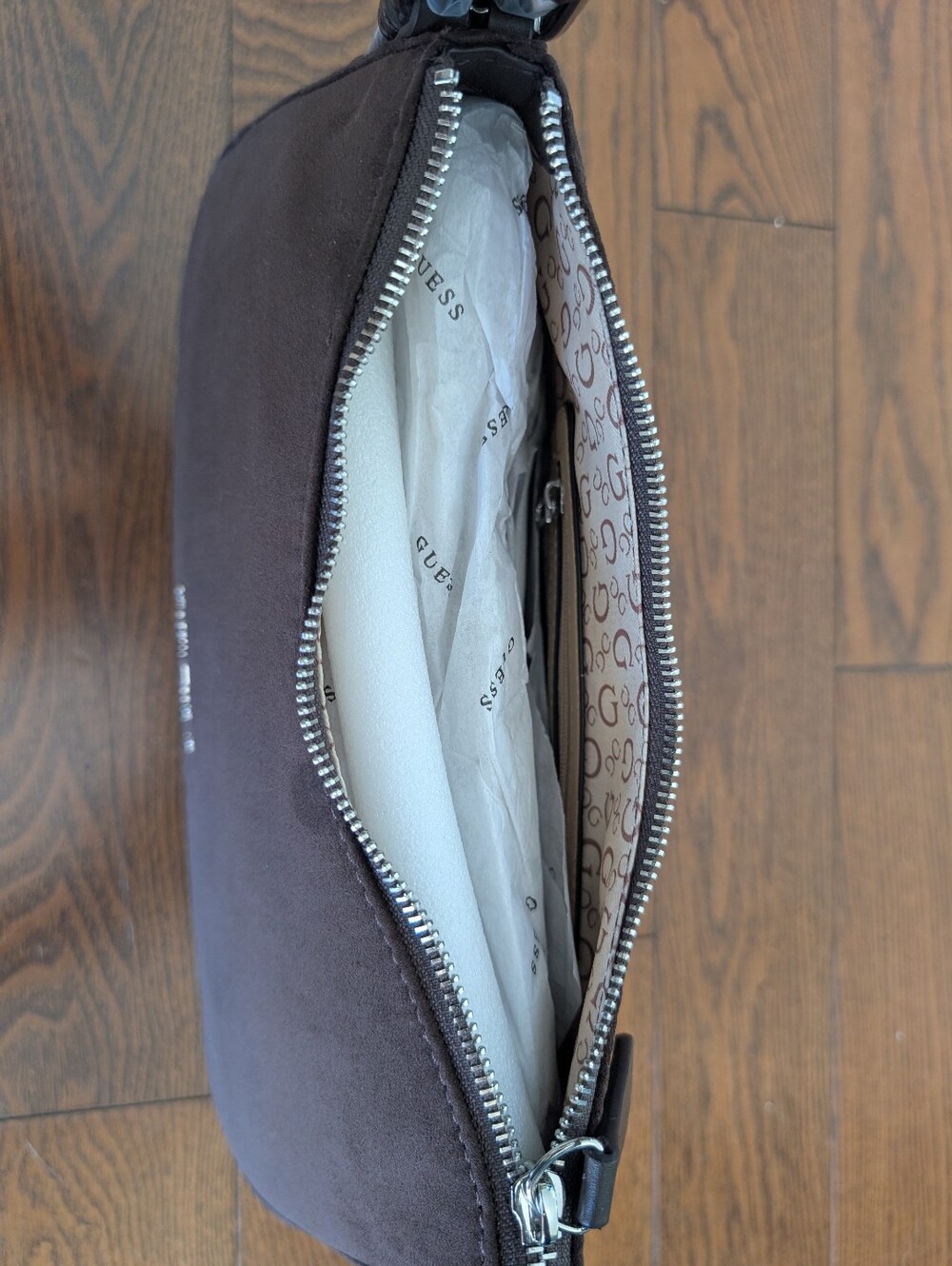 GUESS Chocolate Brown Faux Suede Shoulder Bag - Picture 4 of 8